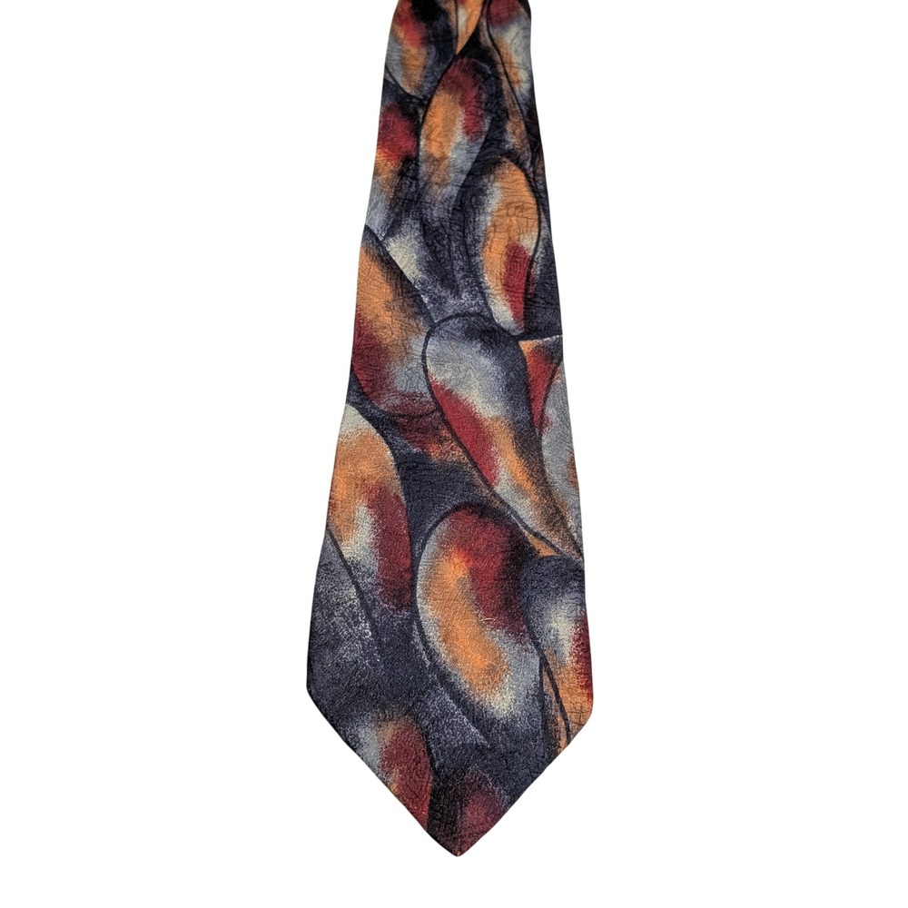Bachrach Necktie Mens Black Orange Abstract Silk Made in Italy Classic Bold
